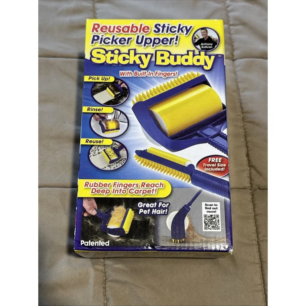 Reusable Sticky Picker Upper Roller Buddy Rinse Built in Rubber Fingers Pet Hair